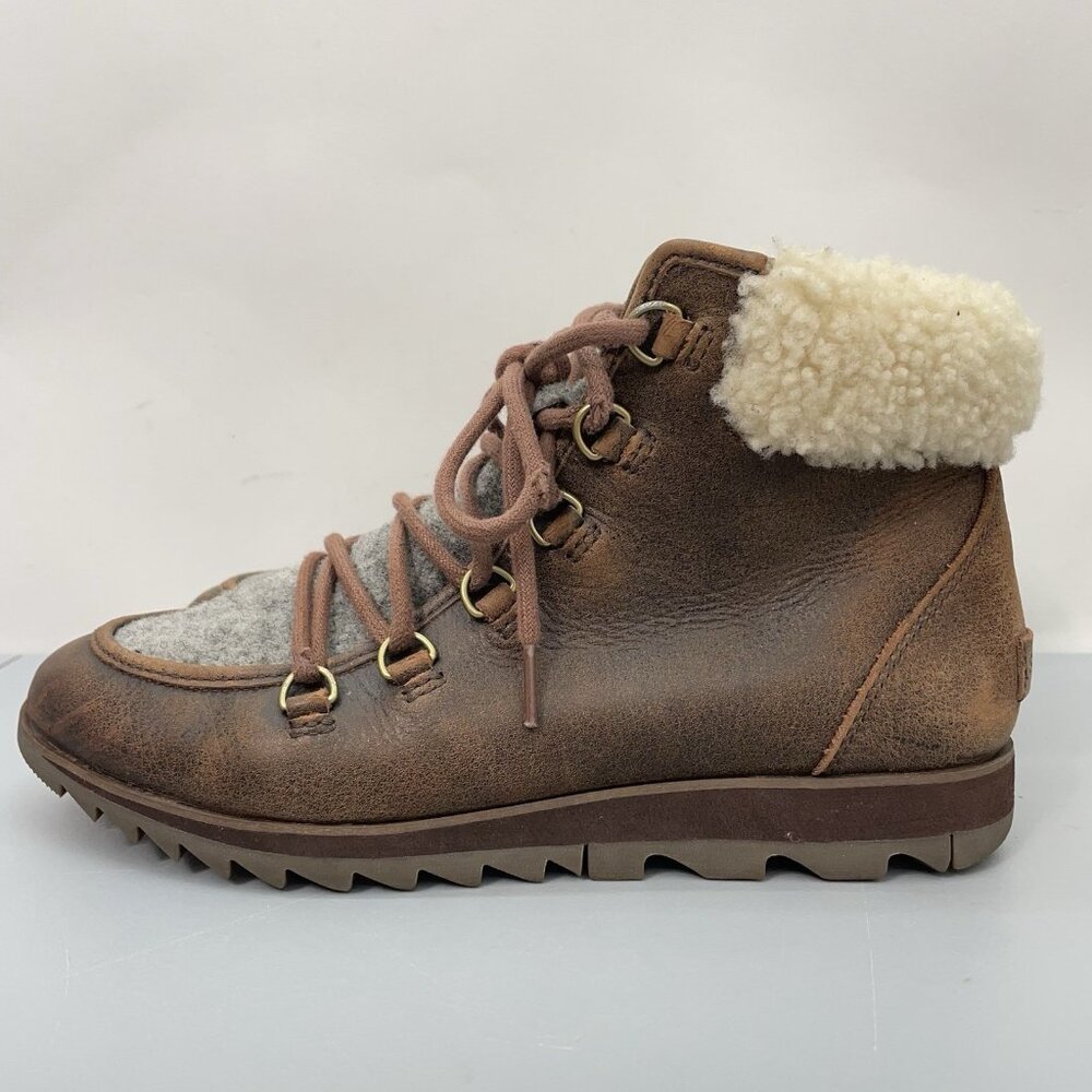 Sorel Harlow Lace Cozy Ankle Boots Shearling Fur‎ Waterproof Leather Womens 9 - Picture 5 of 12